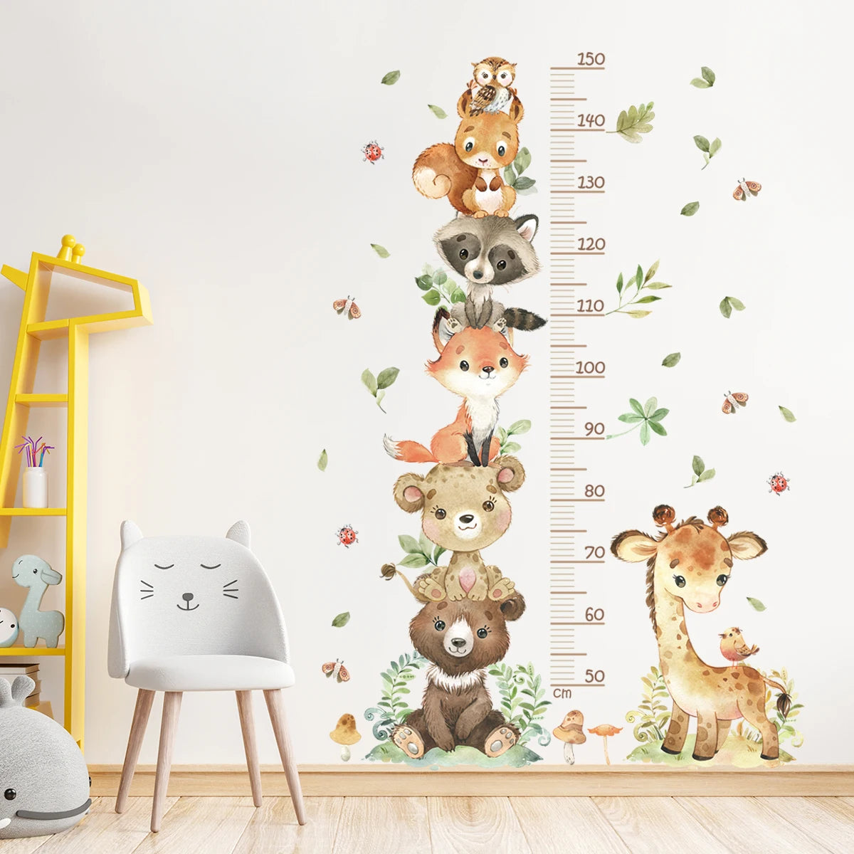 3PC Cartoon Animal Height Wall Sticker
