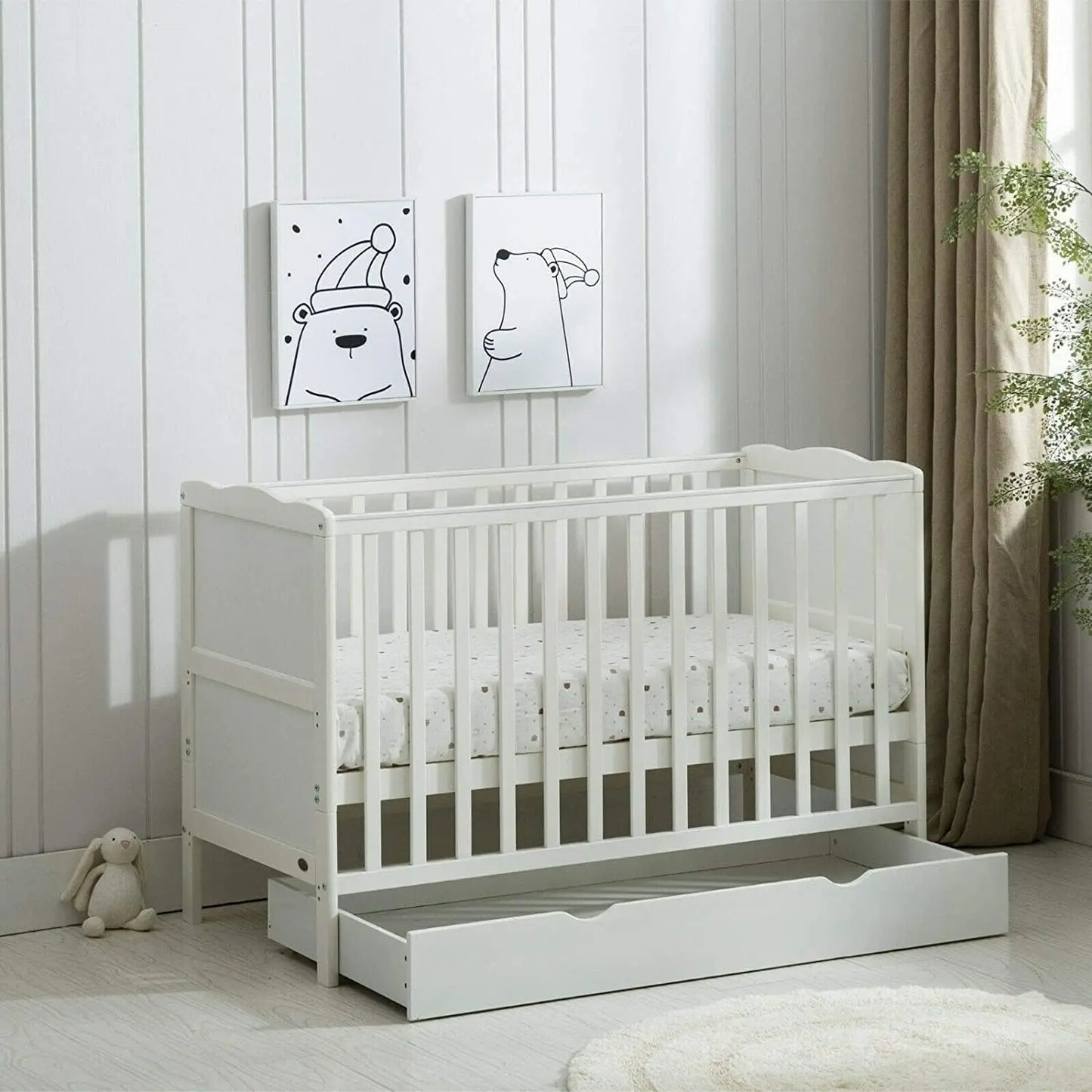 Baby Cot Bed & Drawer With Mattress (126 x 66 cm)