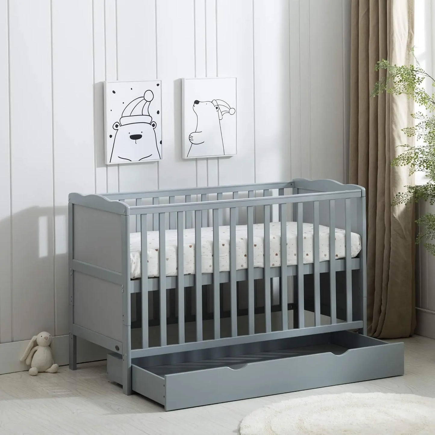 Baby Cot Bed & Drawer With Mattress (126 x 66 cm)