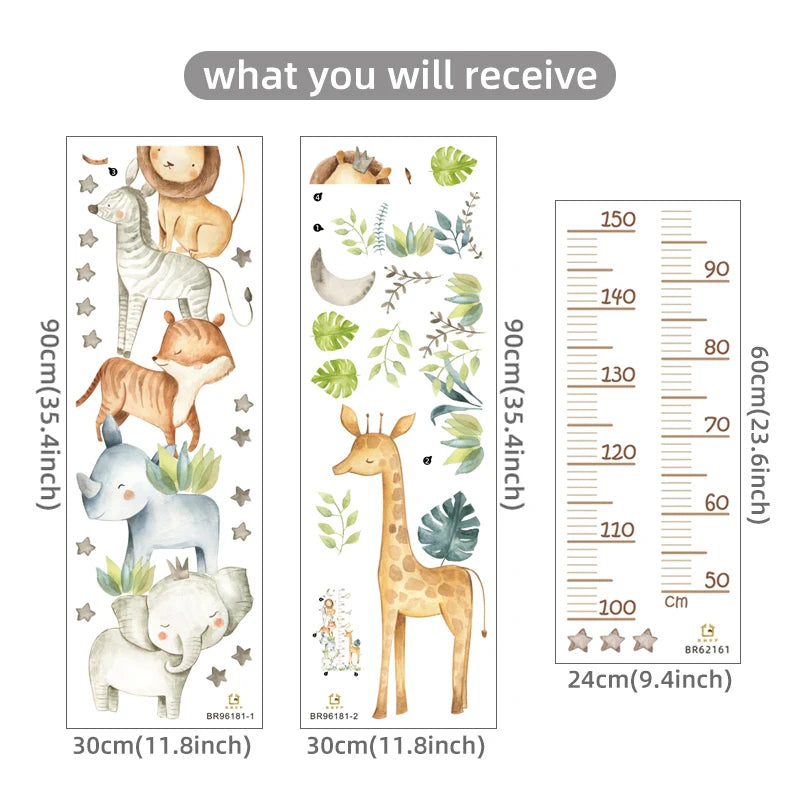 3PC Cartoon Animal Height Wall Sticker